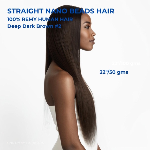 22" Nano Beads Hair Extensions 50g Deep Dark Brown #2 - Picture 1 of 4